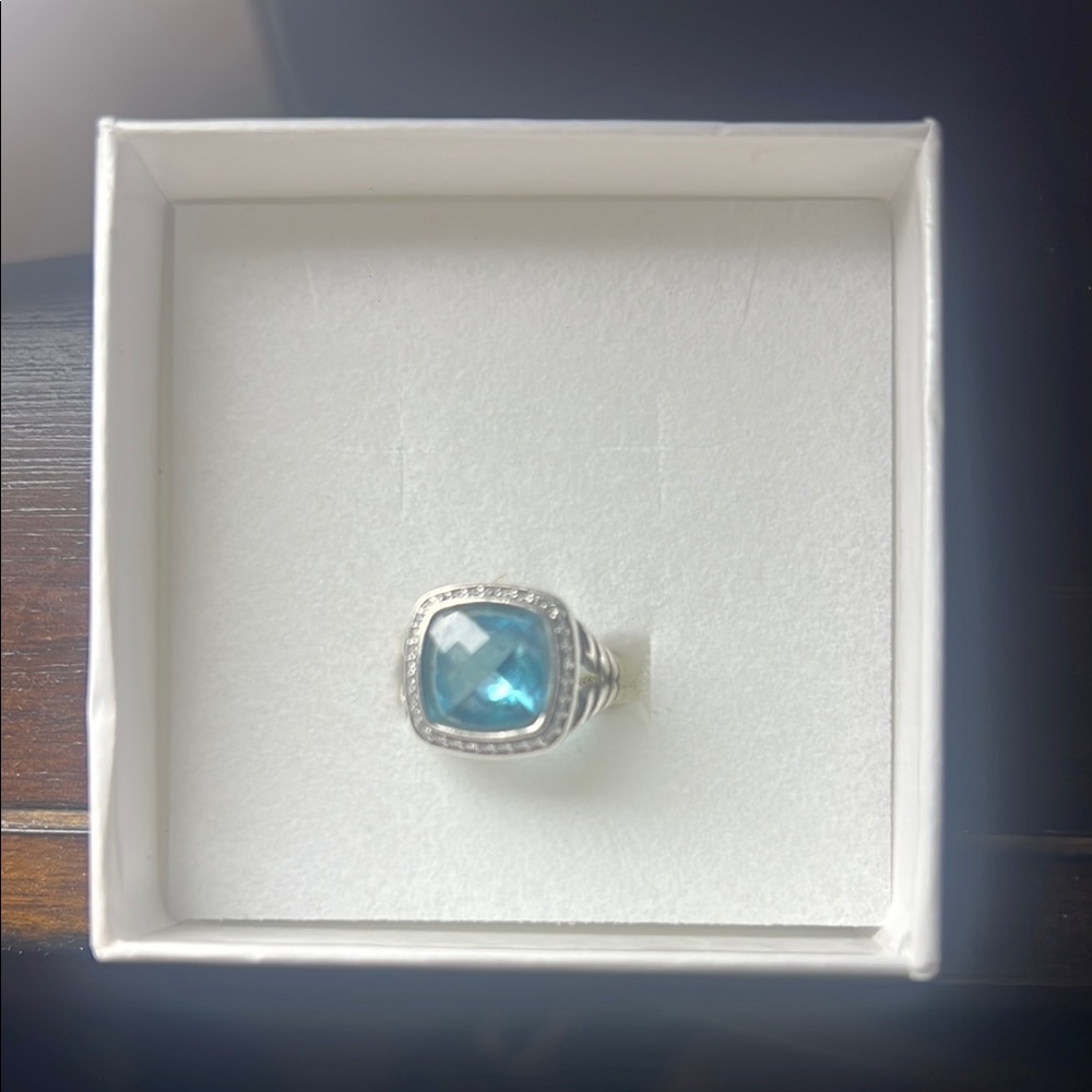 David Yurman Silver and Blue Topaz 11mm Gemstone Ring